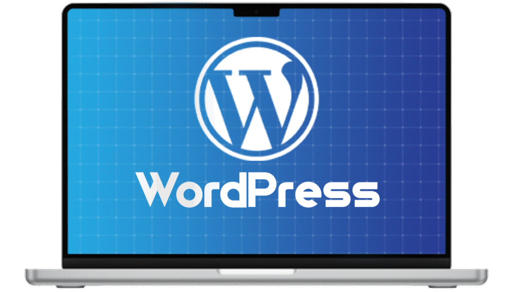 Laptop displaying WordPress logo on screen