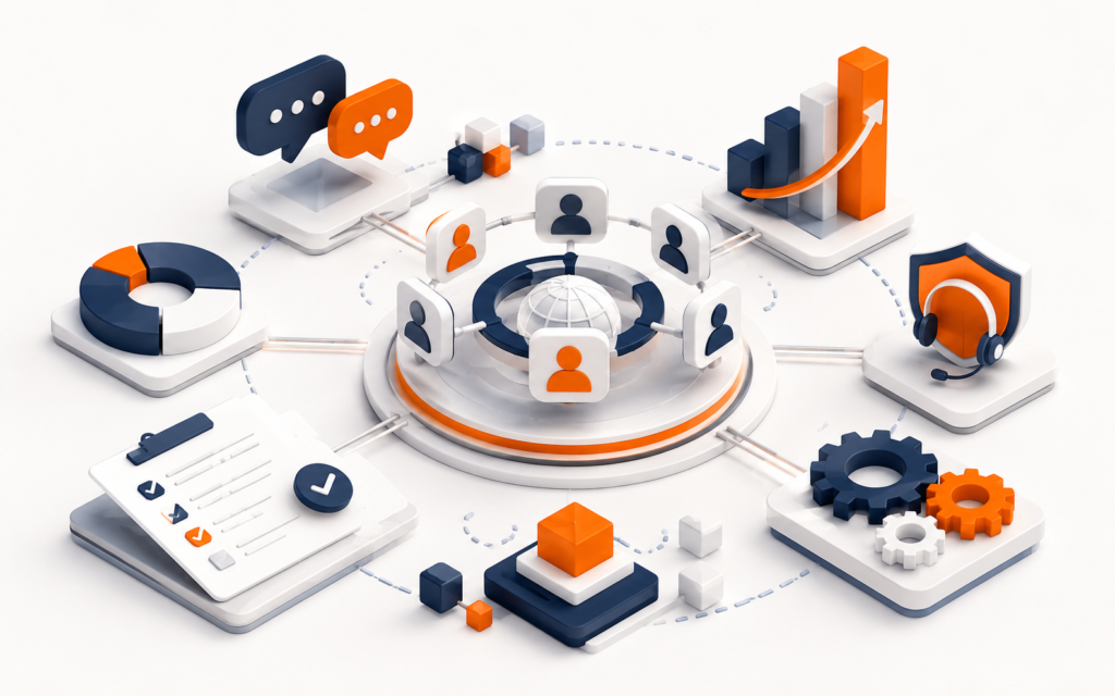 GoHighLevel CRM automation system connecting clients, tools, and workflows