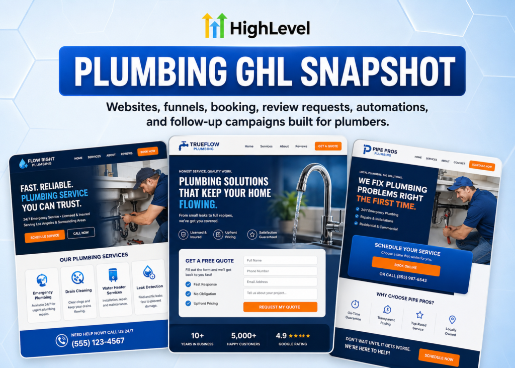 Plumbing business GoHighLevel snapshot built by Go High Level USA
