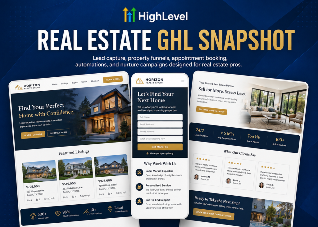 Real estate GoHighLevel snapshot built by Go High Level USA