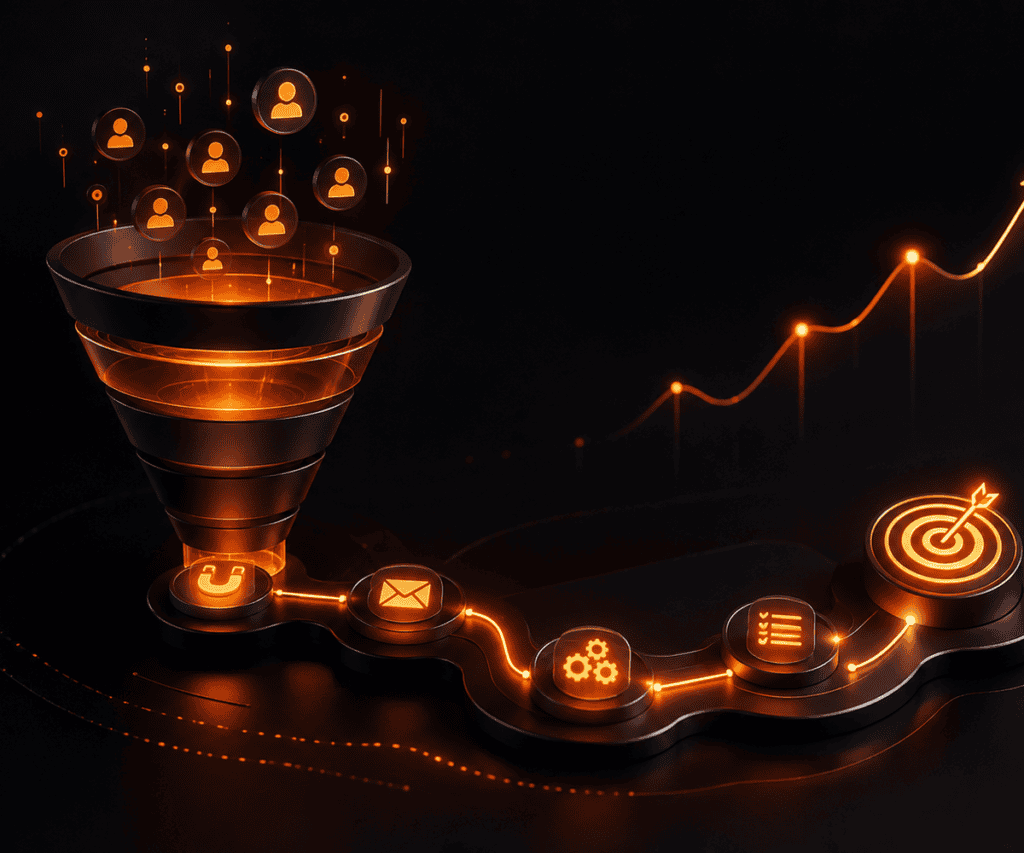 GoHighLevel sales funnel builder showing steps from click to booked call