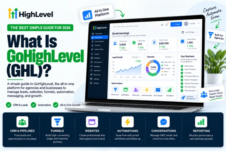 What is GoHighLevel shown as one platform with CRM, funnels, automations and conversations in a single dashboard