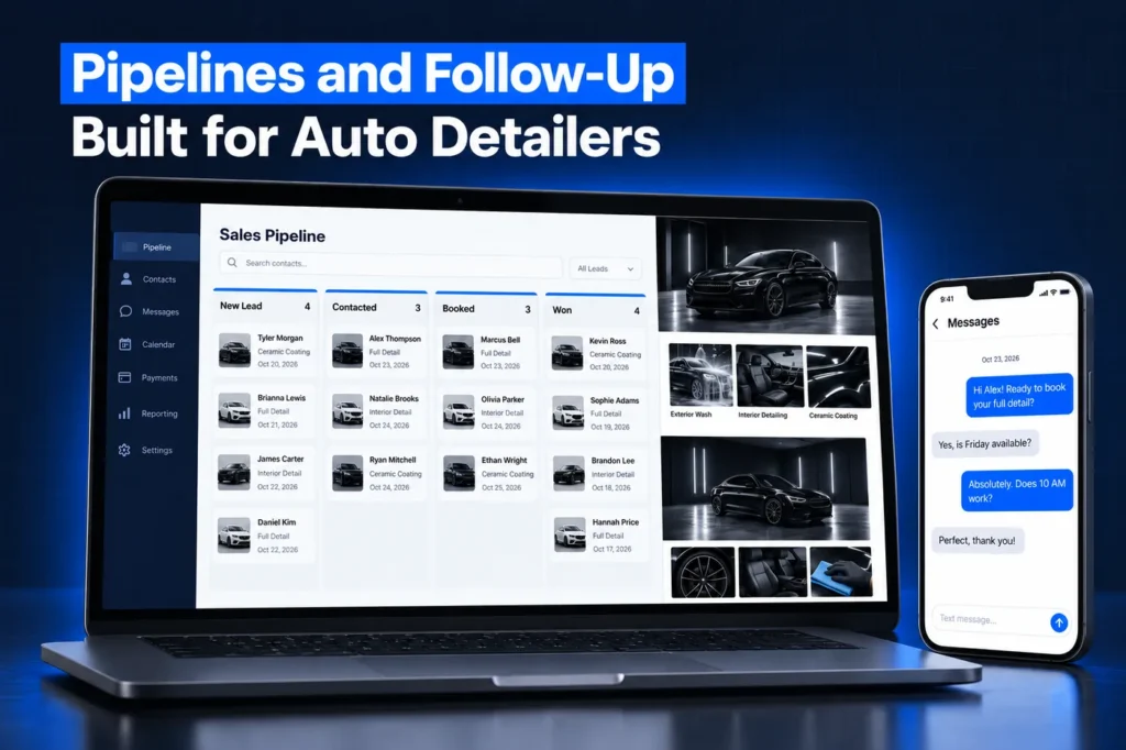 GoHighLevel auto detailing pipeline and automated SMS follow-up