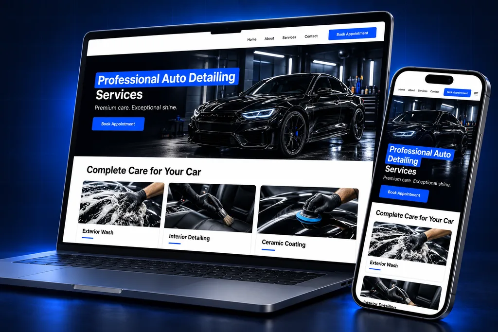 GoHighLevel Auto Detailing snapshot: auto detailing automation system on laptop and phone