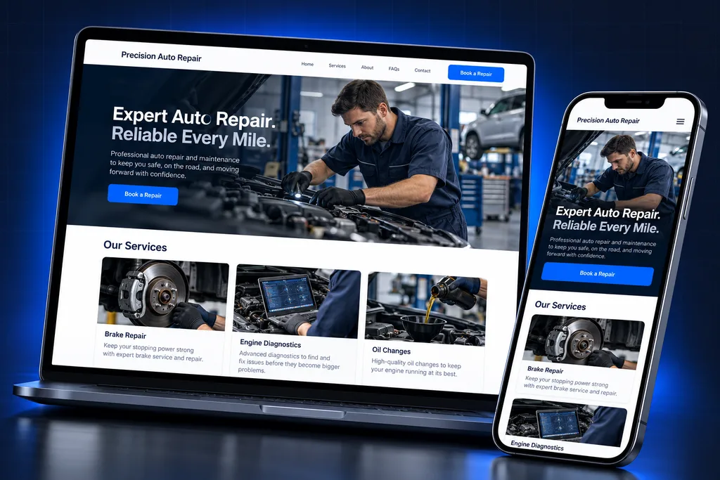 GoHighLevel Auto Repair snapshot: auto repair shop automation system on laptop and phone