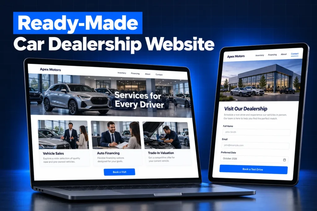 Ready-made car dealership website pages from the GoHighLevel Car Dealership snapshot