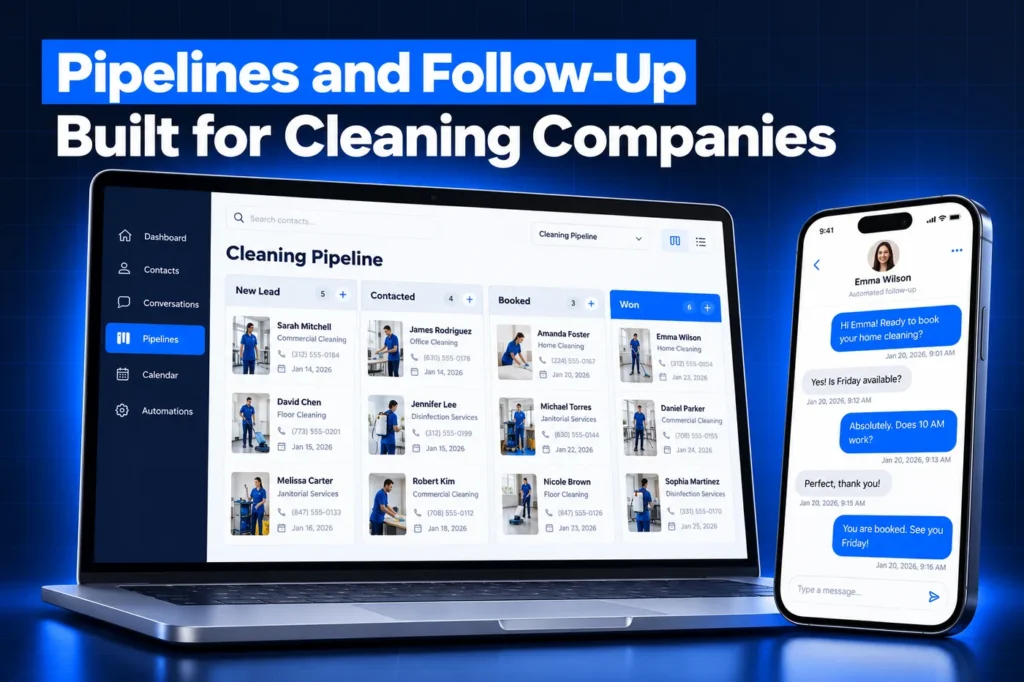 GoHighLevel cleaning service pipeline and automated SMS follow-up