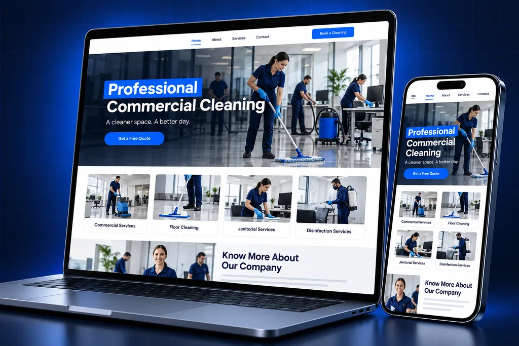 GoHighLevel Cleaning Service snapshot: cleaning business automation system on laptop and phone