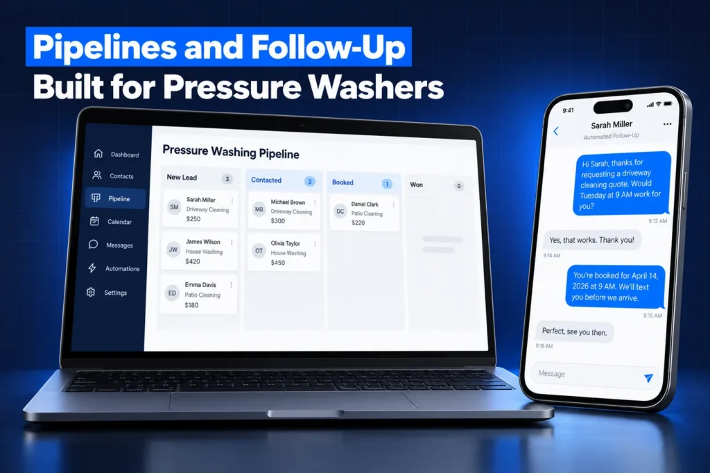 GoHighLevel pressure washing pipeline and automated SMS follow-up