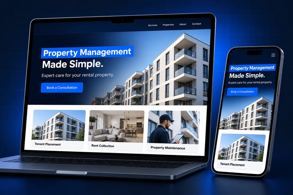 GoHighLevel Property Management snapshot: property management automation system on laptop and phone