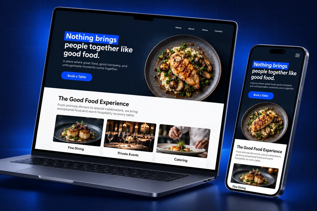 GoHighLevel Restaurant snapshot: restaurant automation system on laptop and phone