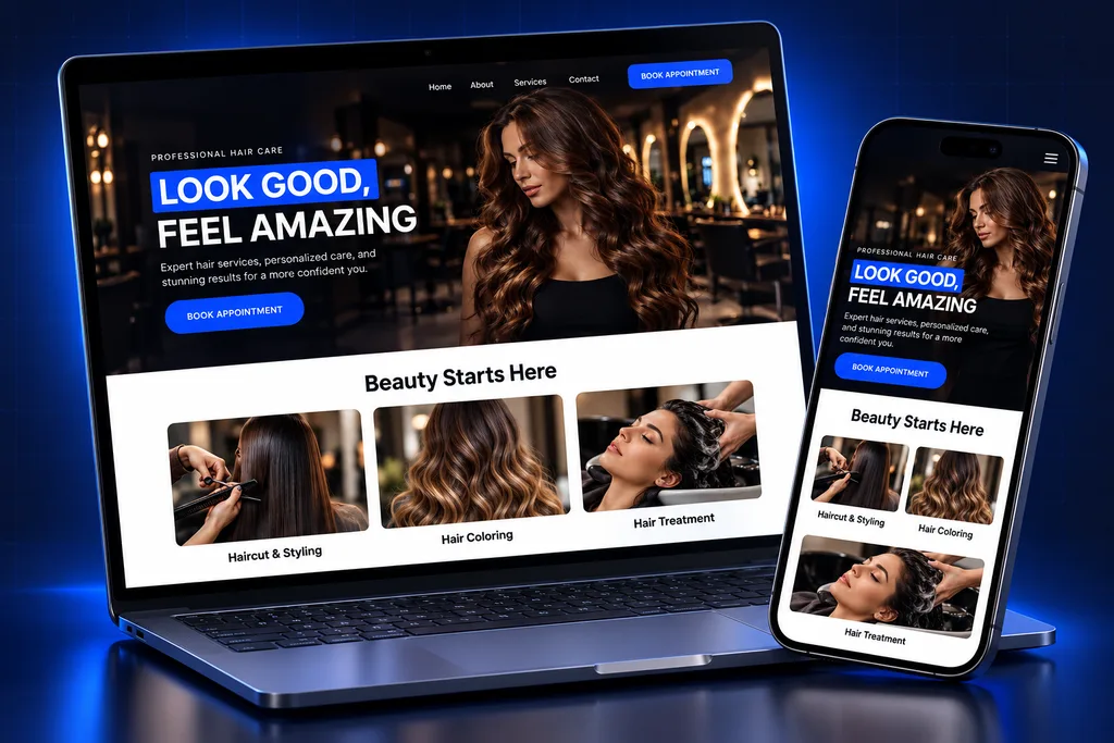 GoHighLevel Salon snapshot: salon & barber automation system on laptop and phone