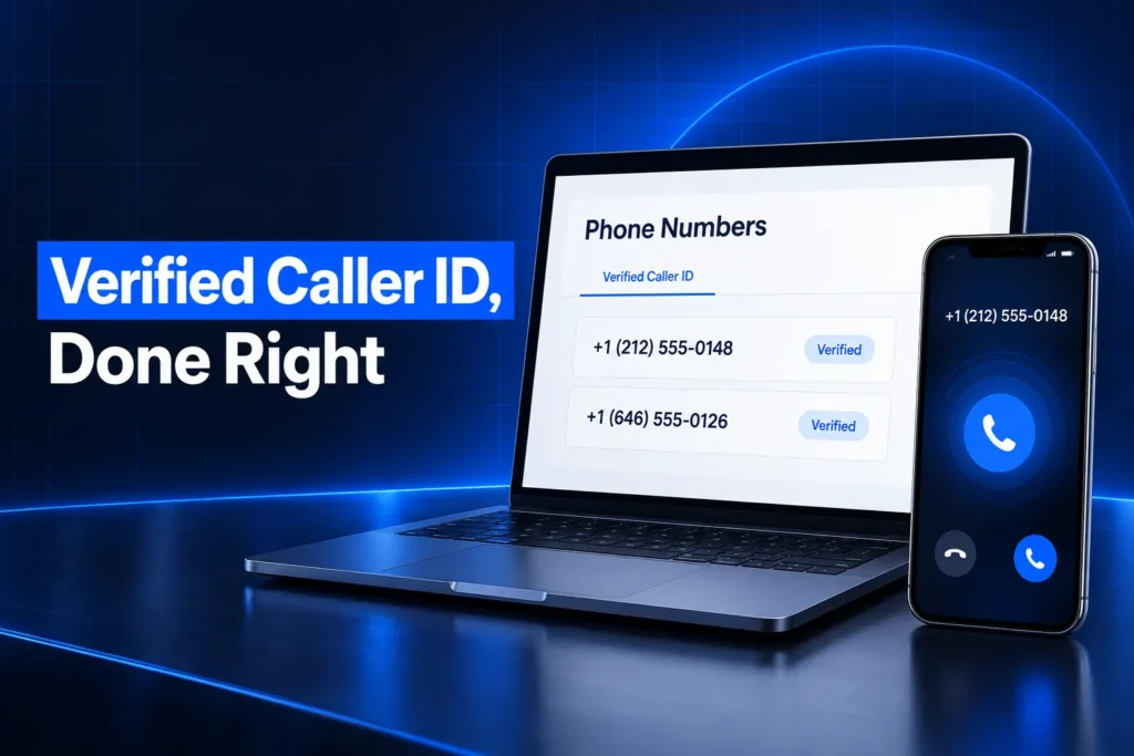 GoHighLevel verified caller ID list with verified numbers next to an incoming call