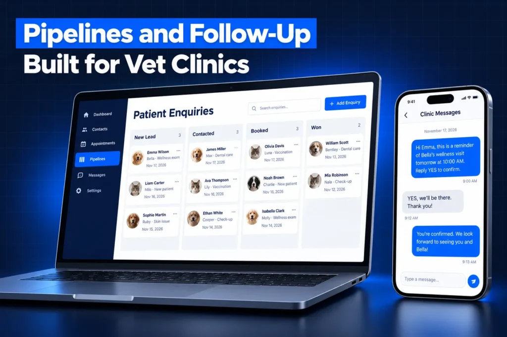GoHighLevel veterinary pipeline and automated SMS follow-up