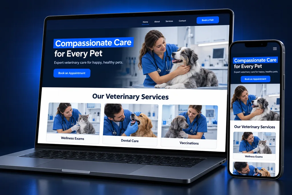 GoHighLevel Veterinary snapshot: veterinary clinic automation system on laptop and phone