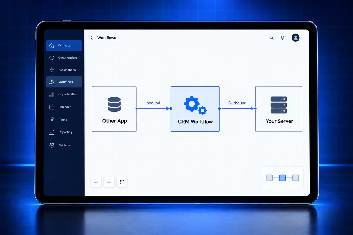 GoHighLevel webhooks inbound vs outbound data flow diagram