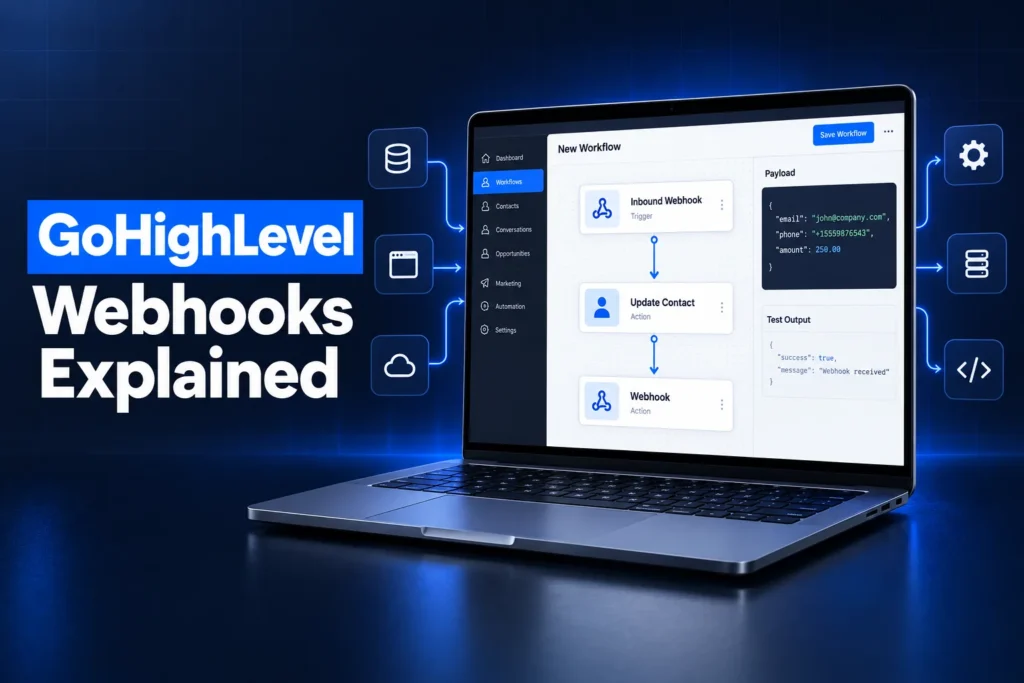 GoHighLevel webhooks explained: inbound webhook trigger and outbound webhook action in a workflow