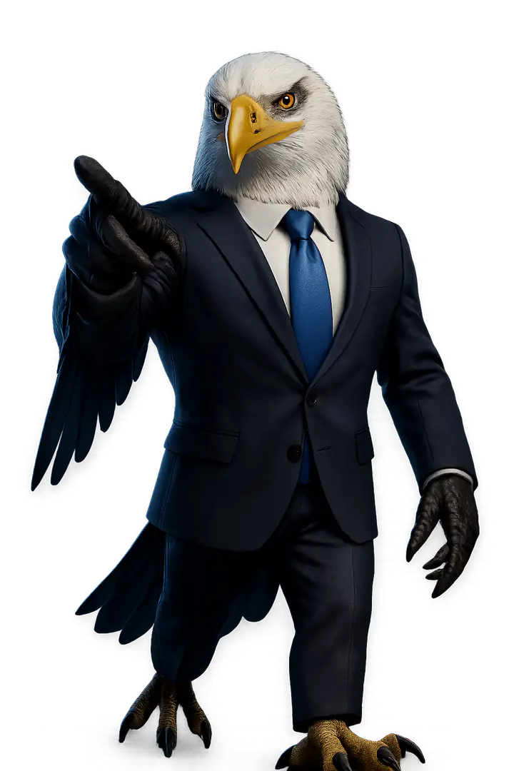 GoHighLevel USA eagle mascot pointing to book a consultation