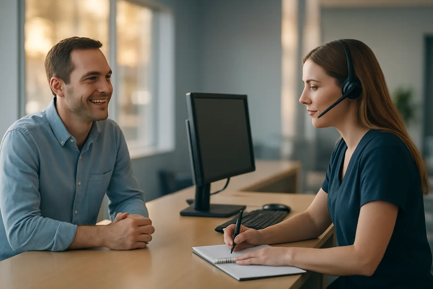 Front desk staff booking an appointment for a customer