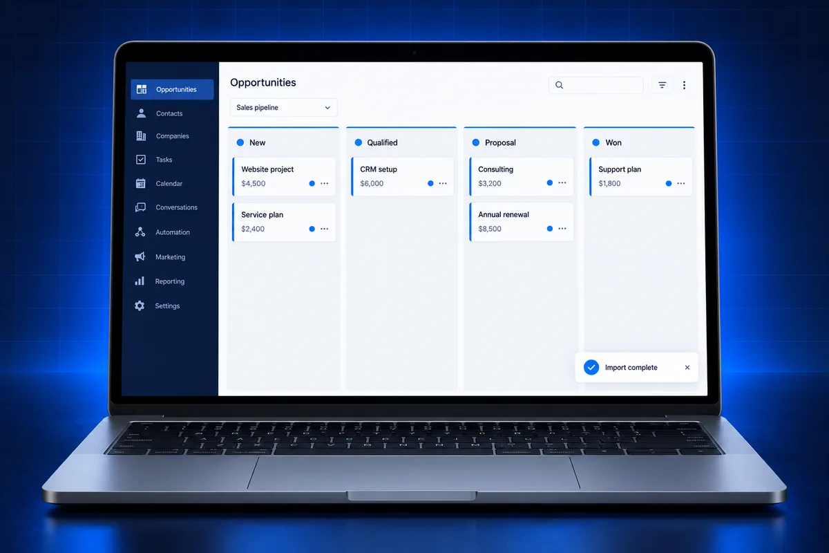 Migrated opportunities in a GoHighLevel pipeline after a Salesforce import