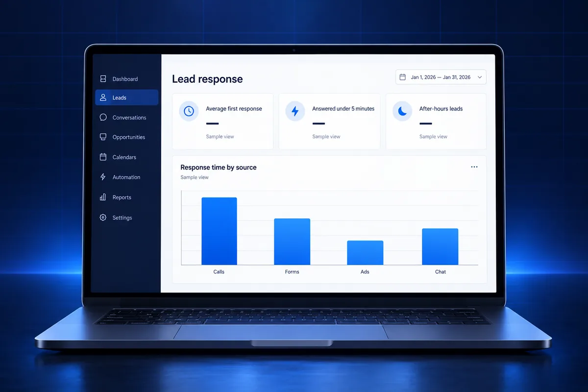 Speed to lead dashboard showing lead response time by source