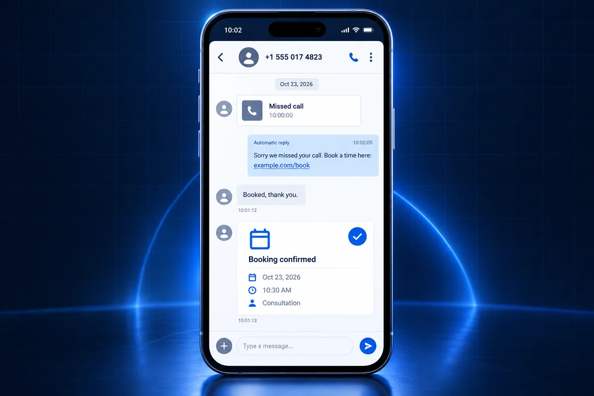 Missed call text-back reply sent instantly for speed to lead