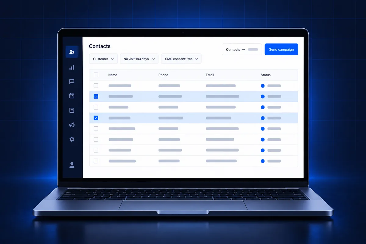 Win back campaign audience filtered to lapsed customers with SMS consent in a CRM